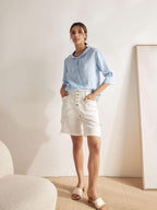 Linnetopp med sjalkrage och V-ringning för dam-Tops for women-Fjallbarn