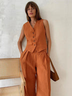 Linneväst och vida byxor för dam-Sets for women-Fjallbarn