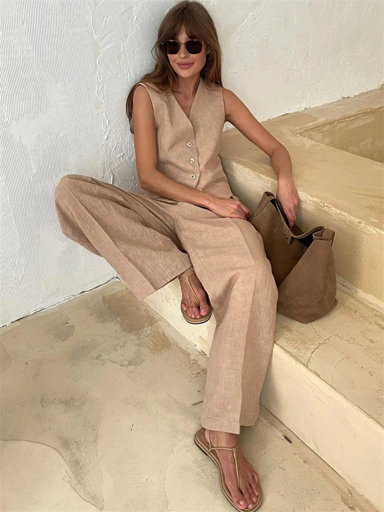 Linneväst och vida byxor för dam-Sets for women-Fjallbarn