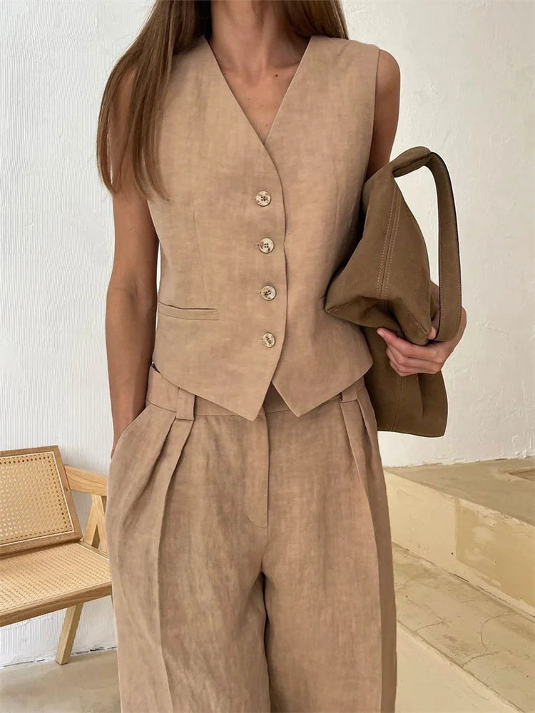 Linneväst och vida byxor för dam-Sets for women-Fjallbarn