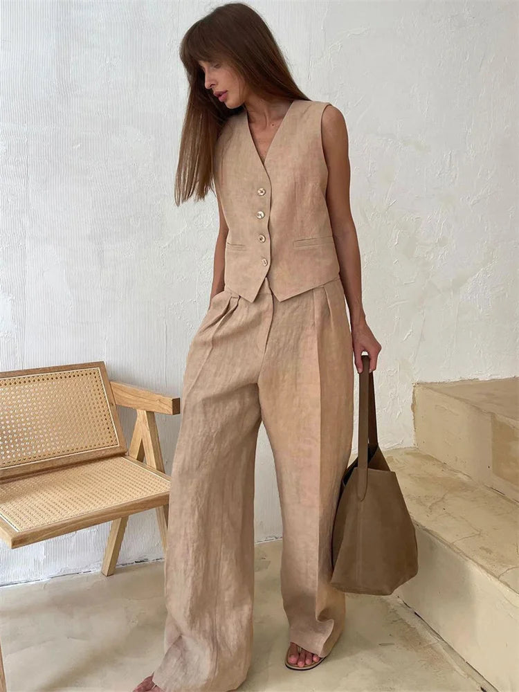 Linneväst och vida byxor för dam-Sets for women-Fjallbarn