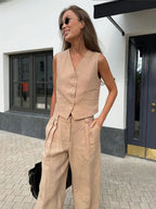 Linneväst och vida byxor för dam-Sets for women-Fjallbarn