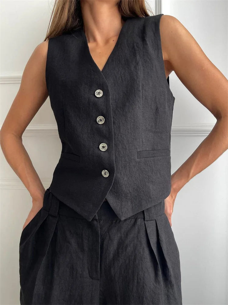 Linneväst och vida byxor för dam-Sets for women-Fjallbarn