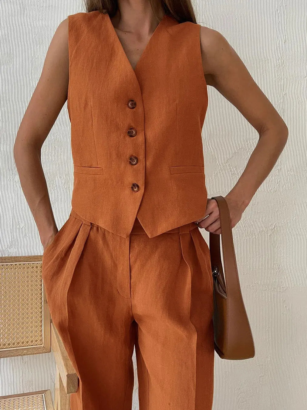 Linneväst och vida byxor för dam-Sets for women-Fjallbarn