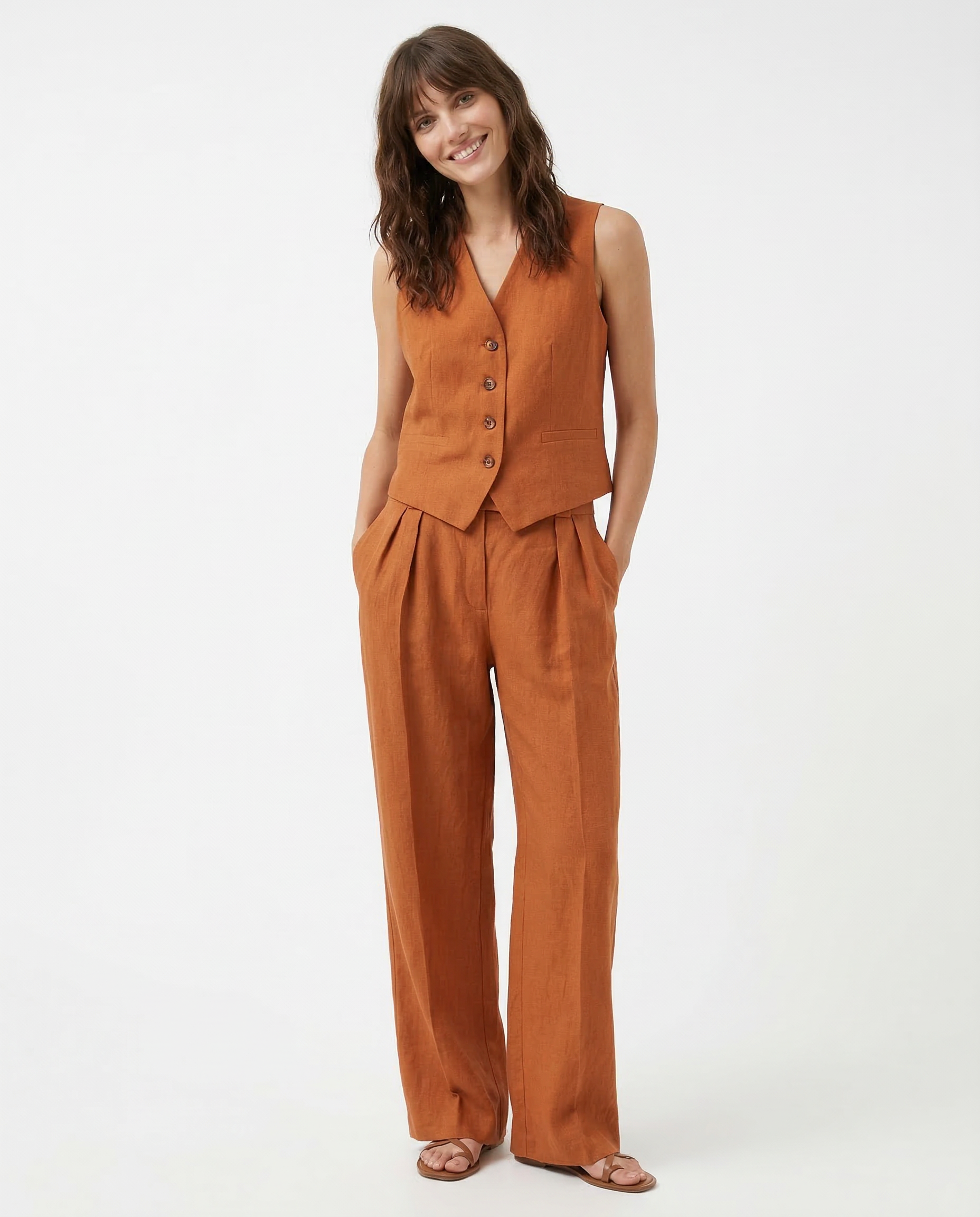 Linneväst och vida byxor för dam-Sets for women-Fjallbarn