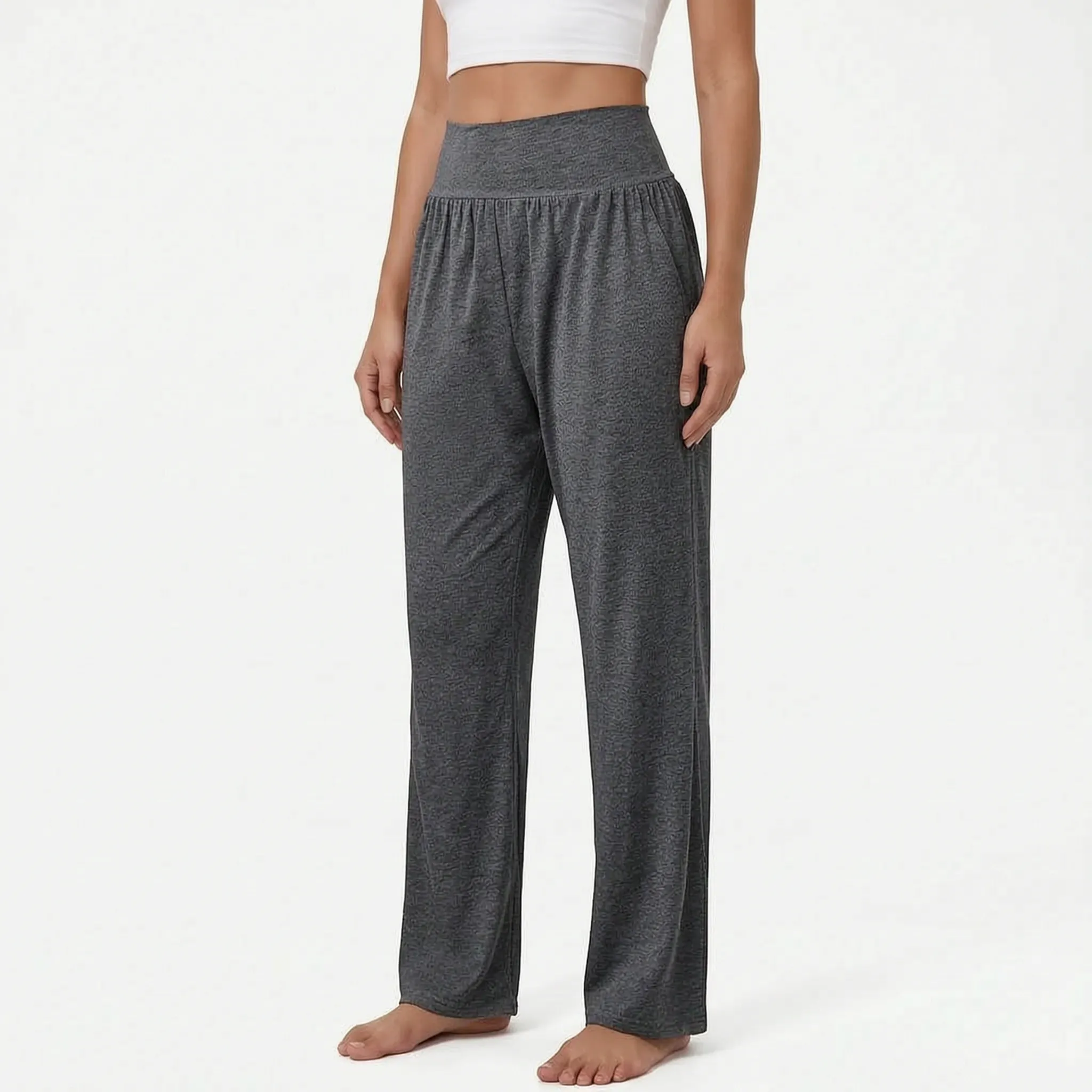 Loungebyxor med hög midja och vida ben för dam-Pants for woman-Fjallbarn