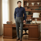 Män Byxor med Rak Benform, Fiskbensmönster och Veck-Pant for Men-Fjallbarn