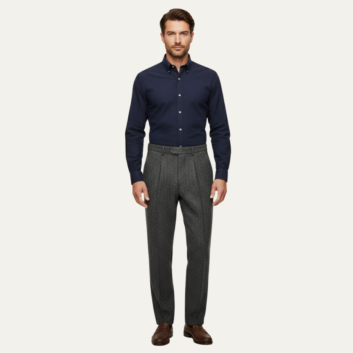Män Byxor med Rak Benform, Fiskbensmönster och Veck-Pant for Men-Fjallbarn