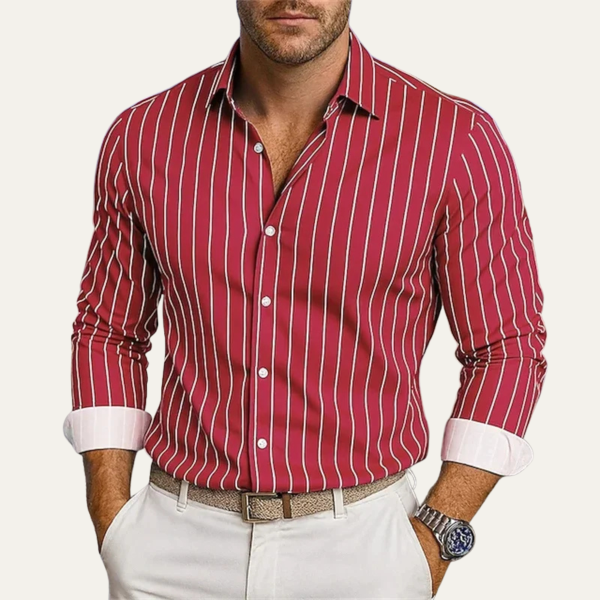 Män Skjorta med Vertikala Ränder och Knappstängning-Shirts for men-Fjallbarn