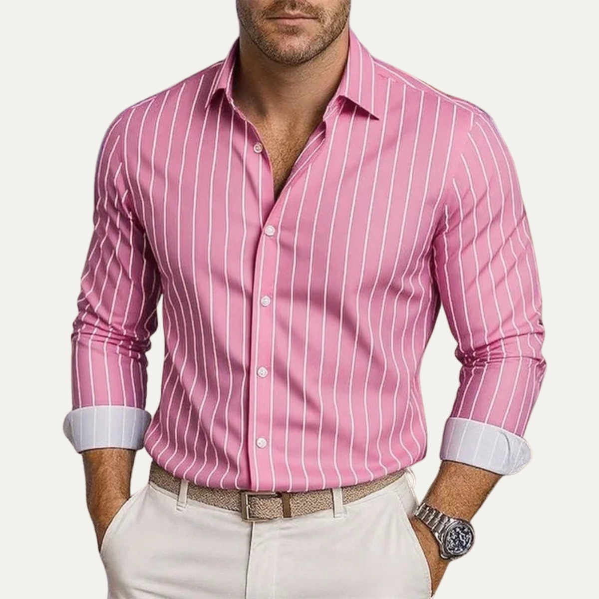 Män Skjorta med Vertikala Ränder och Knappstängning-Shirts for men-Fjallbarn
