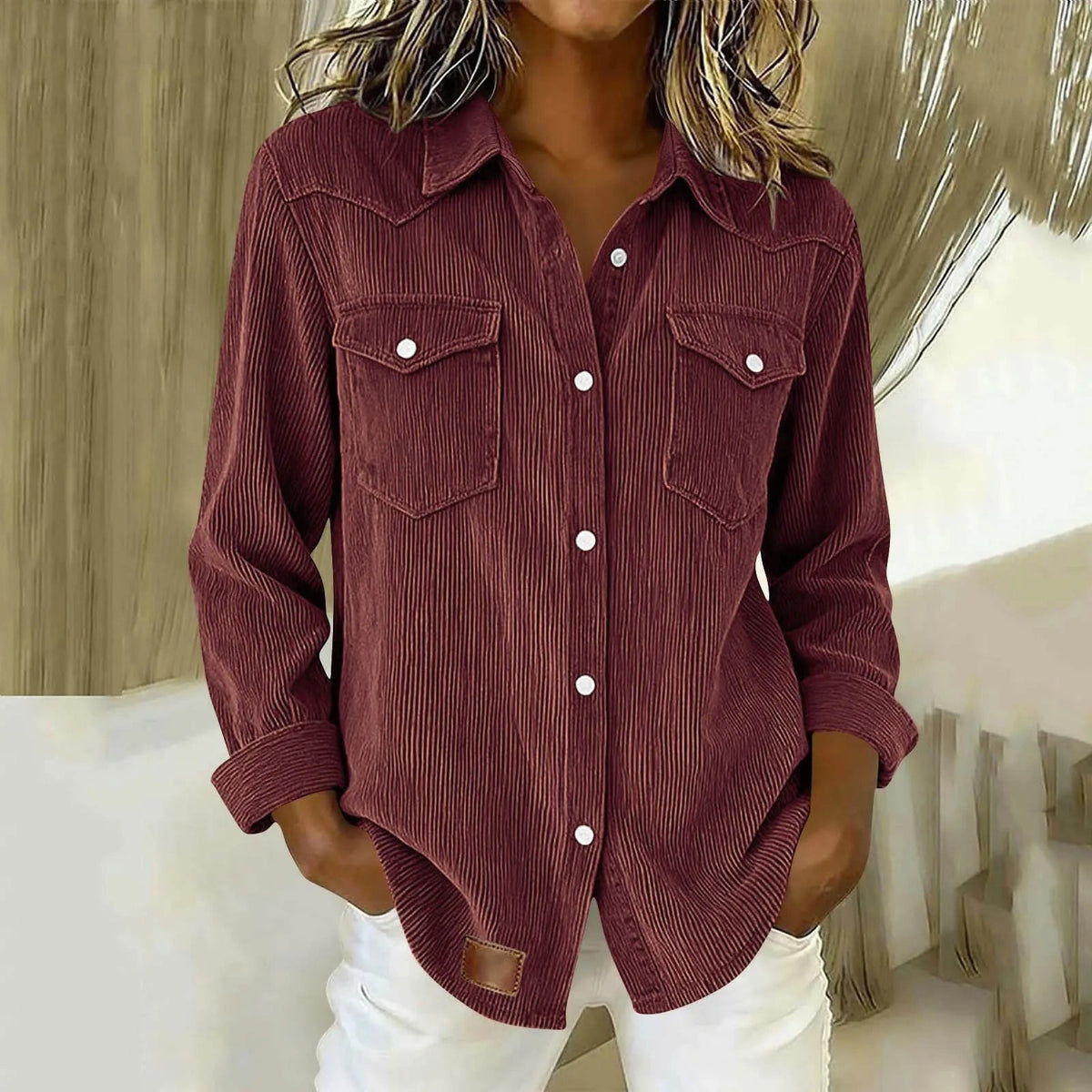 Manchester-skjorta med knappar och fickor för dam-Shirts for women-Fjallbarn