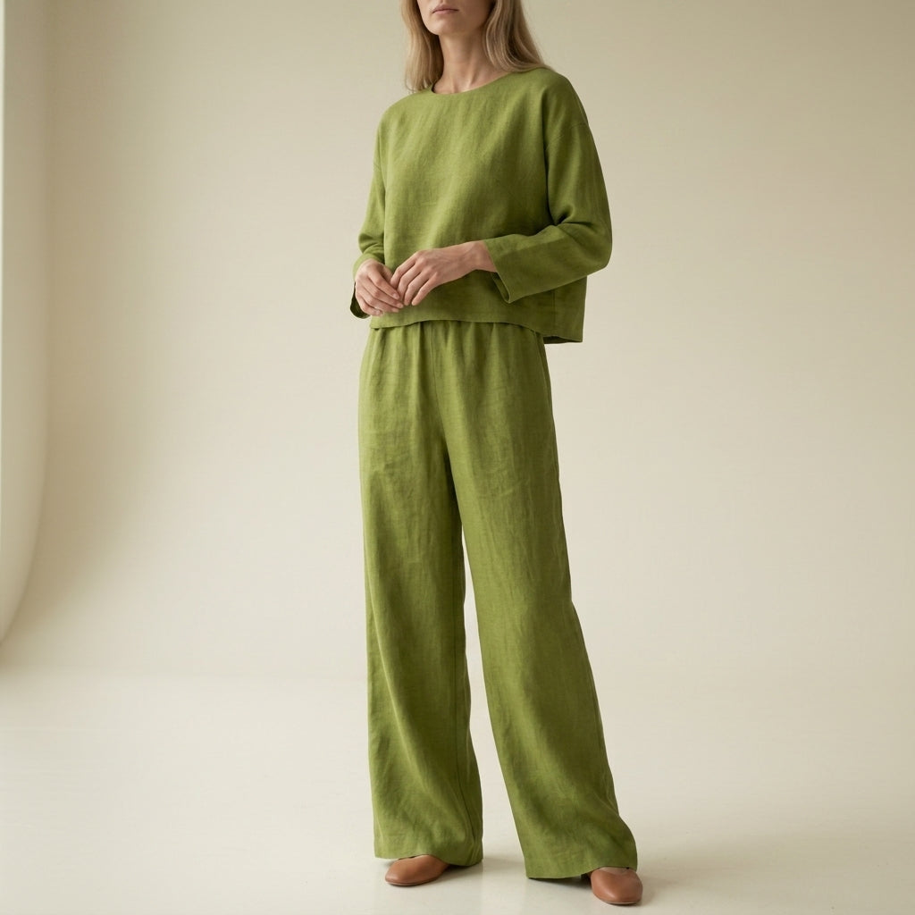 Matchande set i linne med vida ben för dam-Sets for women-Fjallbarn