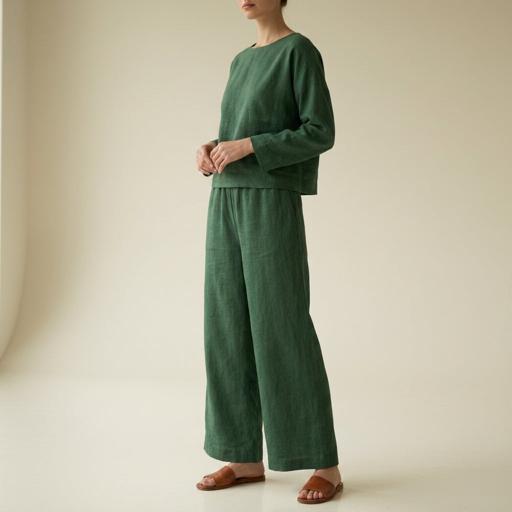 Matchande set i linne med vida ben för dam-Sets for women-Fjallbarn