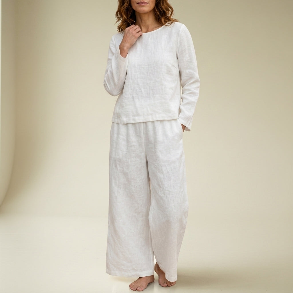 Matchande set i linne med vida ben för dam-Sets for women-Fjallbarn