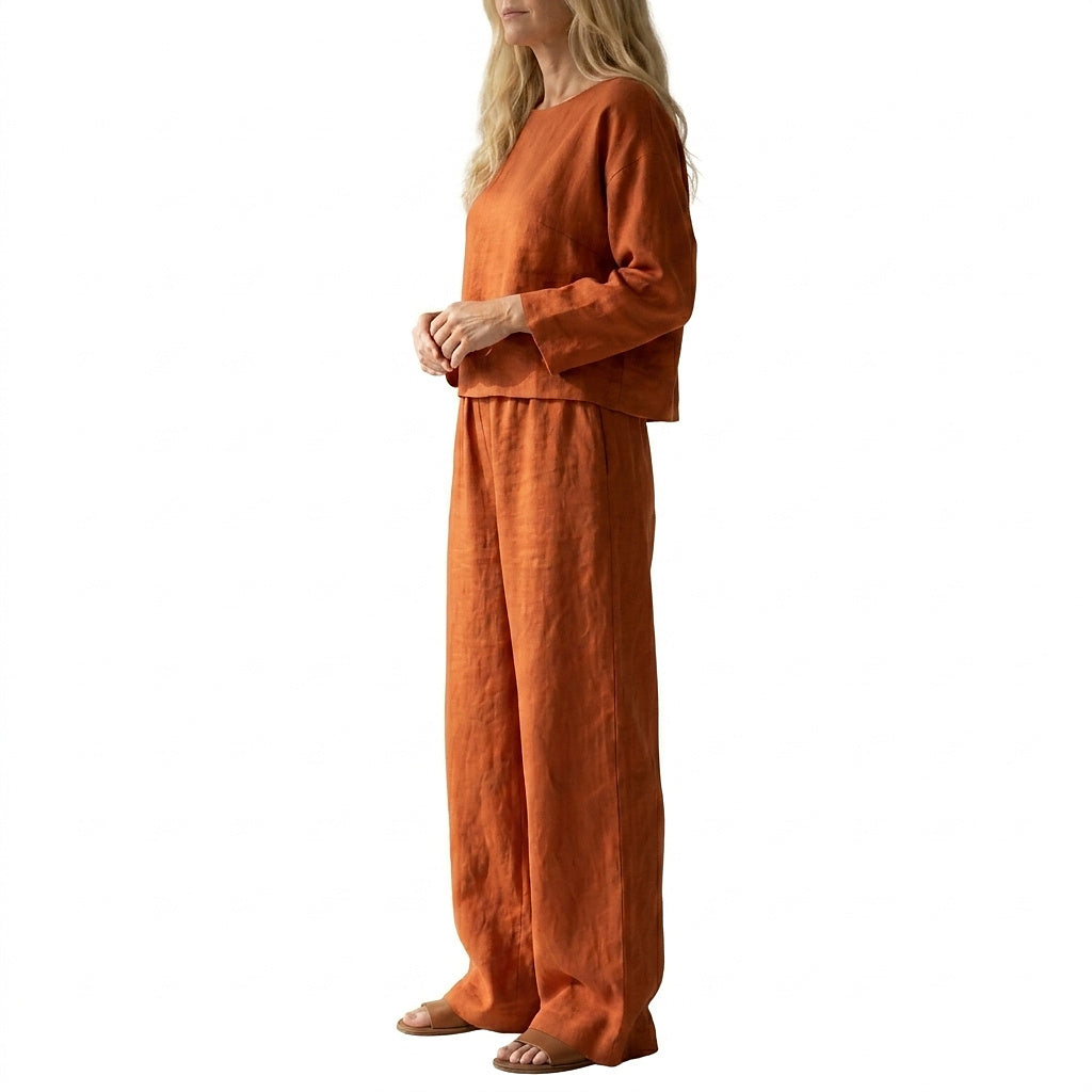 Matchande set i linne med vida ben för dam-Sets for women-Fjallbarn