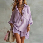 Matchande set med linneskjorta och shorts för dam-Sets for women-Fjallbarn