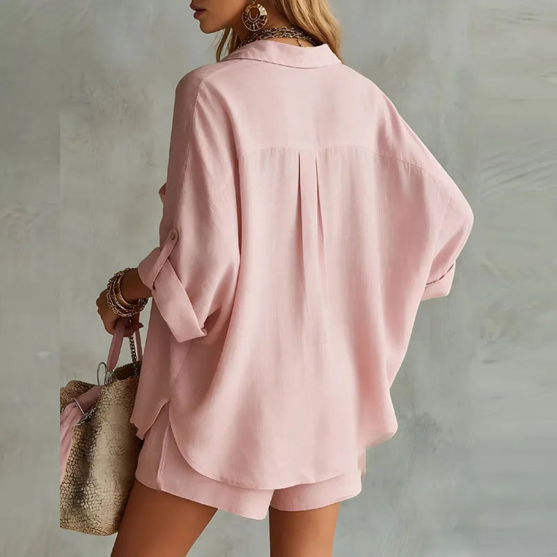 Matchande set med linneskjorta och shorts för dam-Sets for women-Fjallbarn