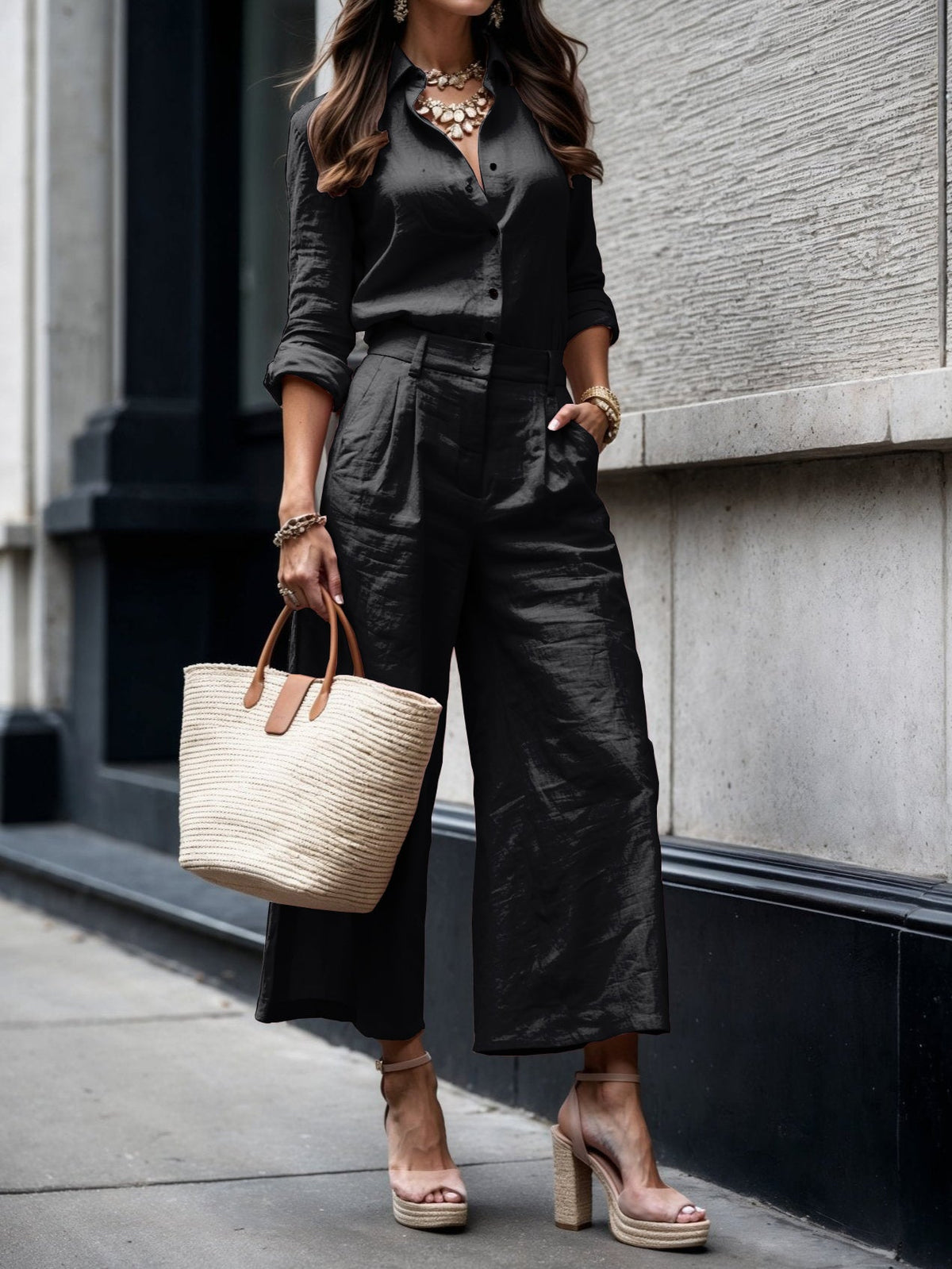 Matchande set med skjorta och vida byxor för dam-Sets for women-Fjallbarn