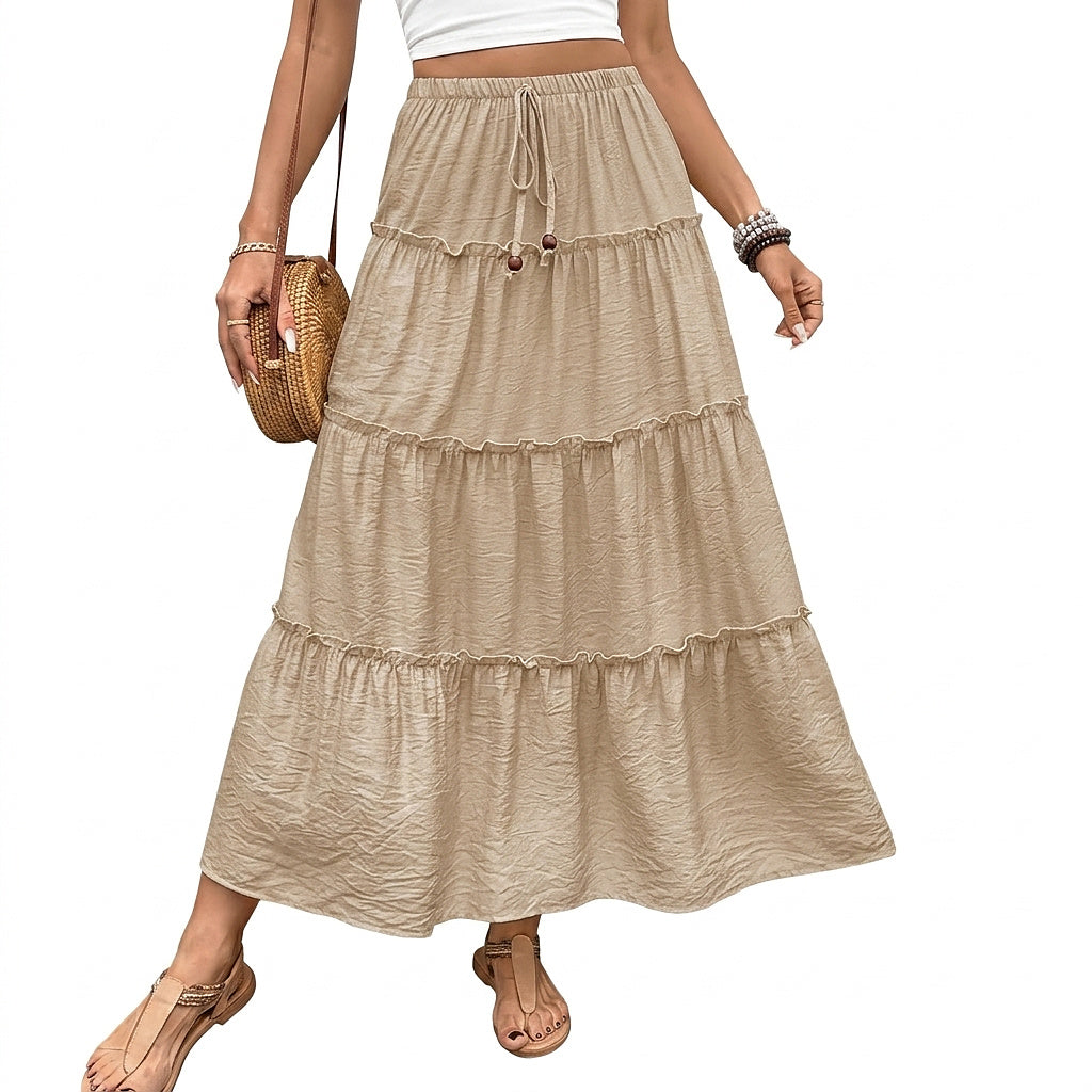 Maxikjol med volanger och dragsko för dam-Maxi Skirt-Fjallbarn