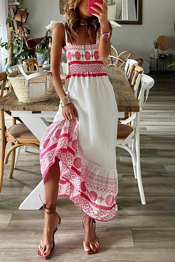 Maxiklänning för dam med smockat liv-Maxi Dress-Fjallbarn