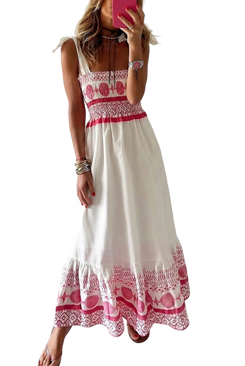 Maxiklänning för dam med smockat liv-Maxi Dress-Fjallbarn