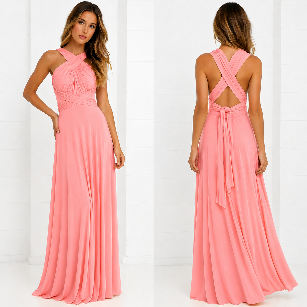 Maxiklänning för damer med korsad halsringning-Maxi Dress-Fjallbarn