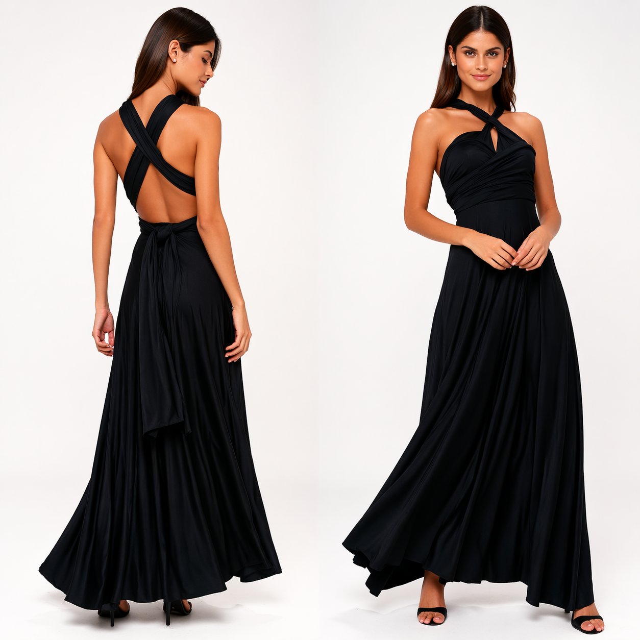 Maxiklänning för damer med korsad halsringning-Maxi Dress-Fjallbarn