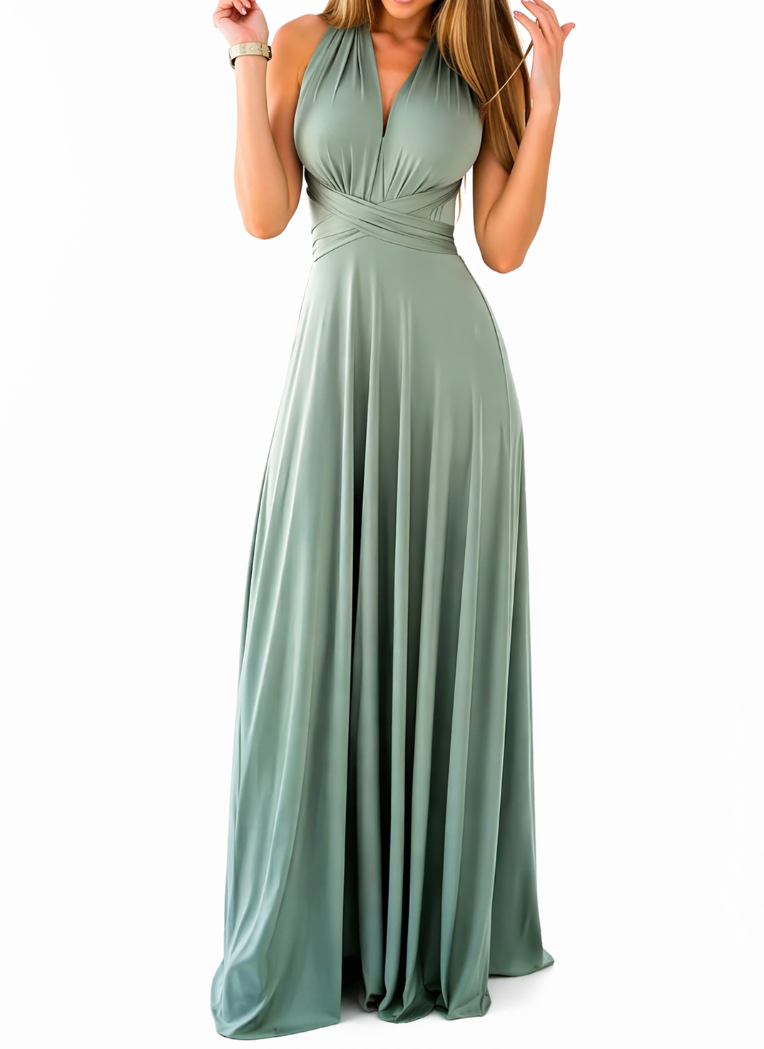 Maxiklänning för damer med korsad halsringning-Maxi Dress-Fjallbarn