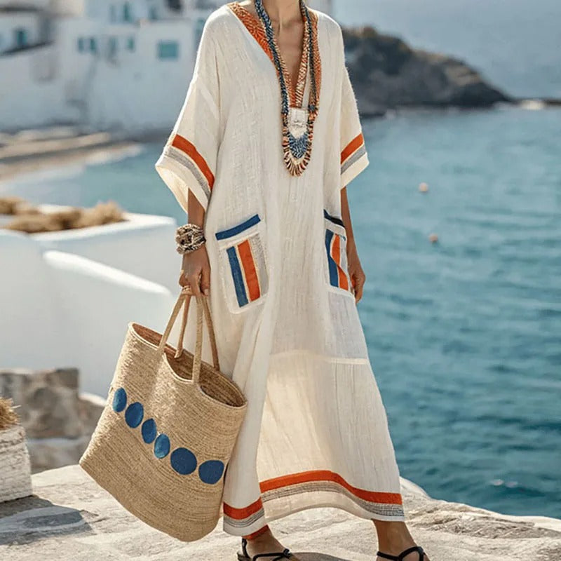 Maxiklänning i kaftanmodell för dam med påsydda fickor-Maxi Dress-Fjallbarn