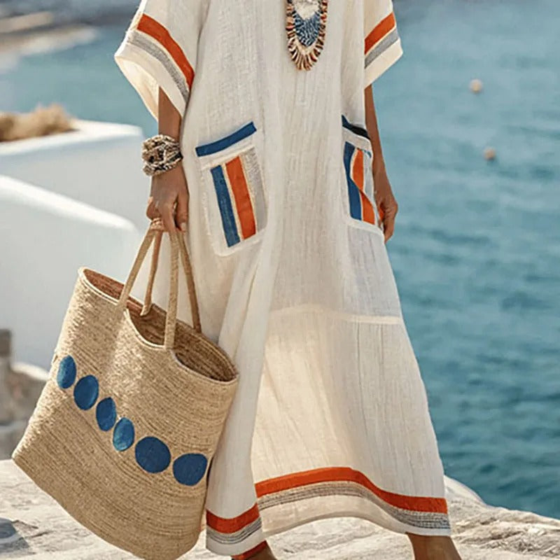 Maxiklänning i kaftanmodell för dam med påsydda fickor-Maxi Dress-Fjallbarn