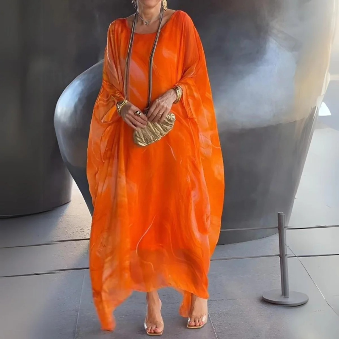 Maxiklänning i kaftanmodell med marmormönster för dam-Maxi Dress-Fjallbarn