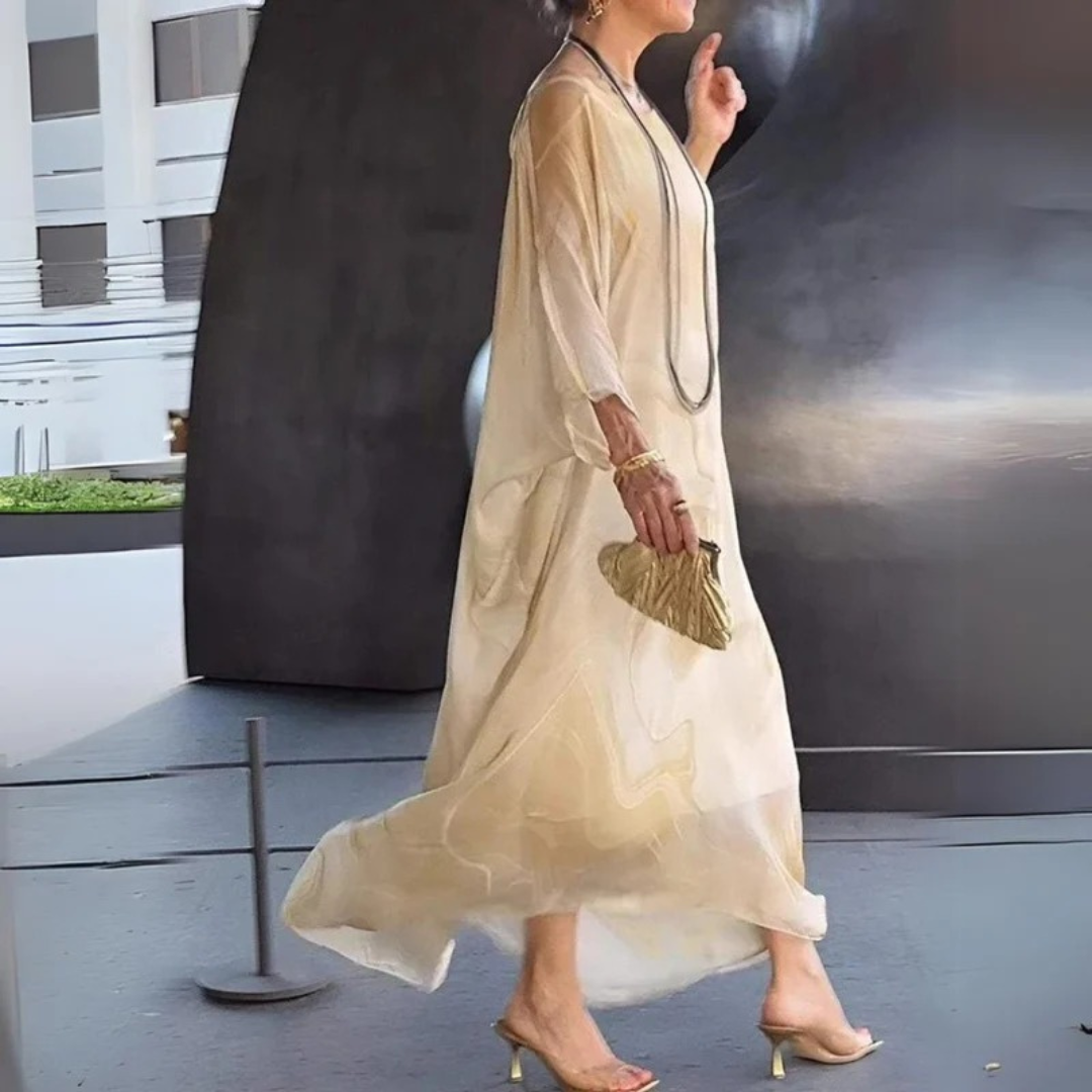 Maxiklänning i kaftanmodell med marmormönster för dam-Maxi Dress-Fjallbarn