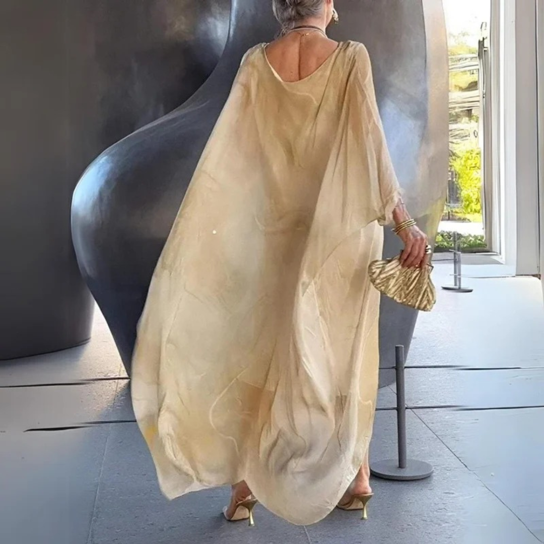 Maxiklänning i kaftanmodell med marmormönster för dam-Maxi Dress-Fjallbarn