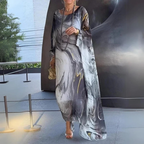 Maxiklänning i kaftanmodell med marmormönster för dam-Maxi Dress-Fjallbarn