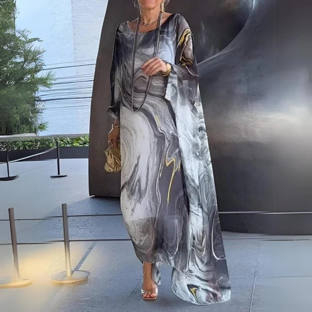 Maxiklänning i kaftanmodell med marmormönster för dam-Maxi Dress-Fjallbarn