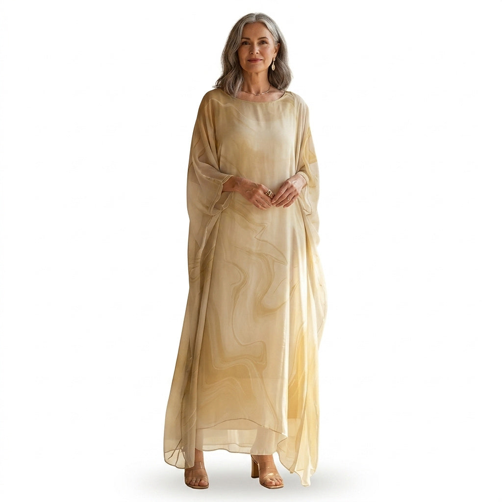 Maxiklänning i kaftanmodell med marmormönster för dam-Maxi Dress-Fjallbarn
