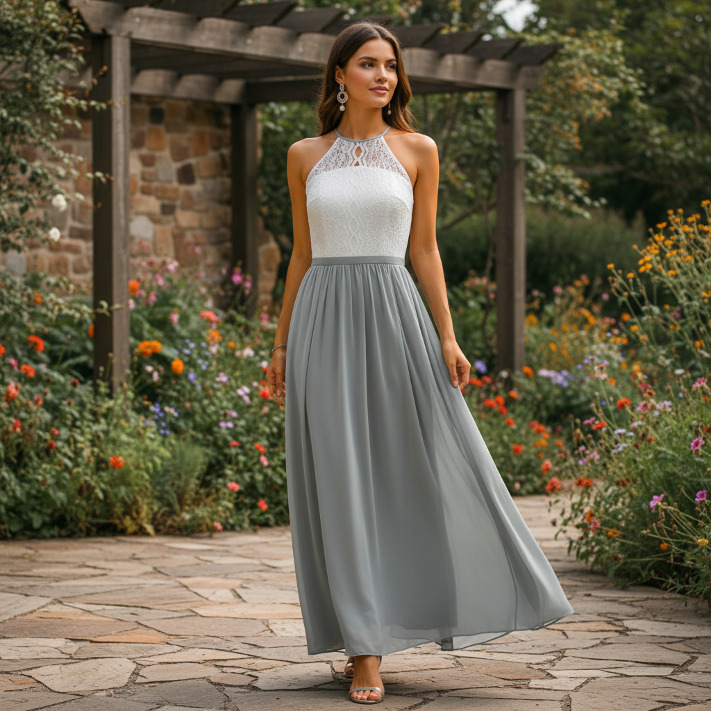 Maxiklänning med ärmlös spetsliv-Maxi Dress-Fjallbarn