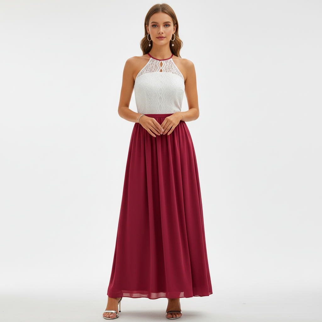 Maxiklänning med ärmlös spetsliv-Maxi Dress-Fjallbarn