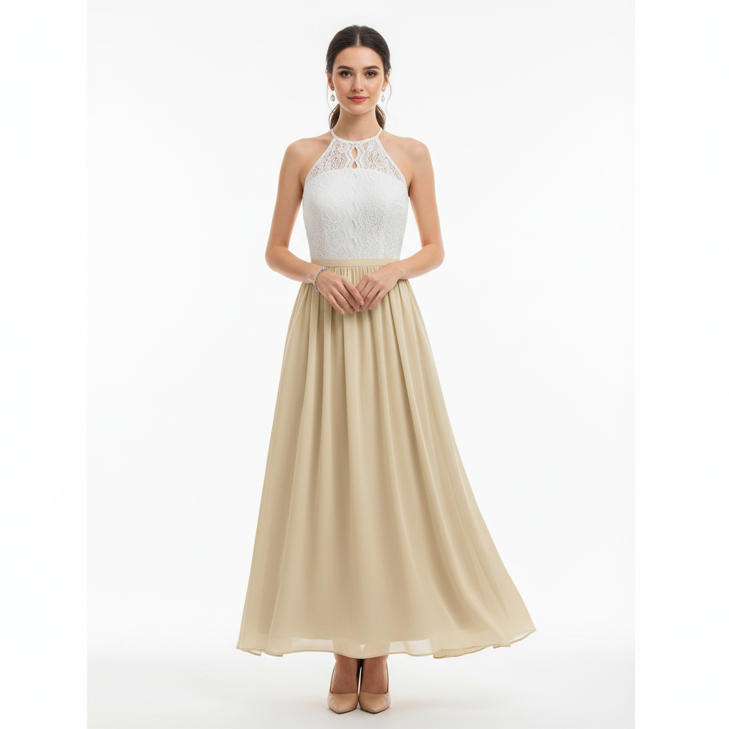Maxiklänning med ärmlös spetsliv-Maxi Dress-Fjallbarn