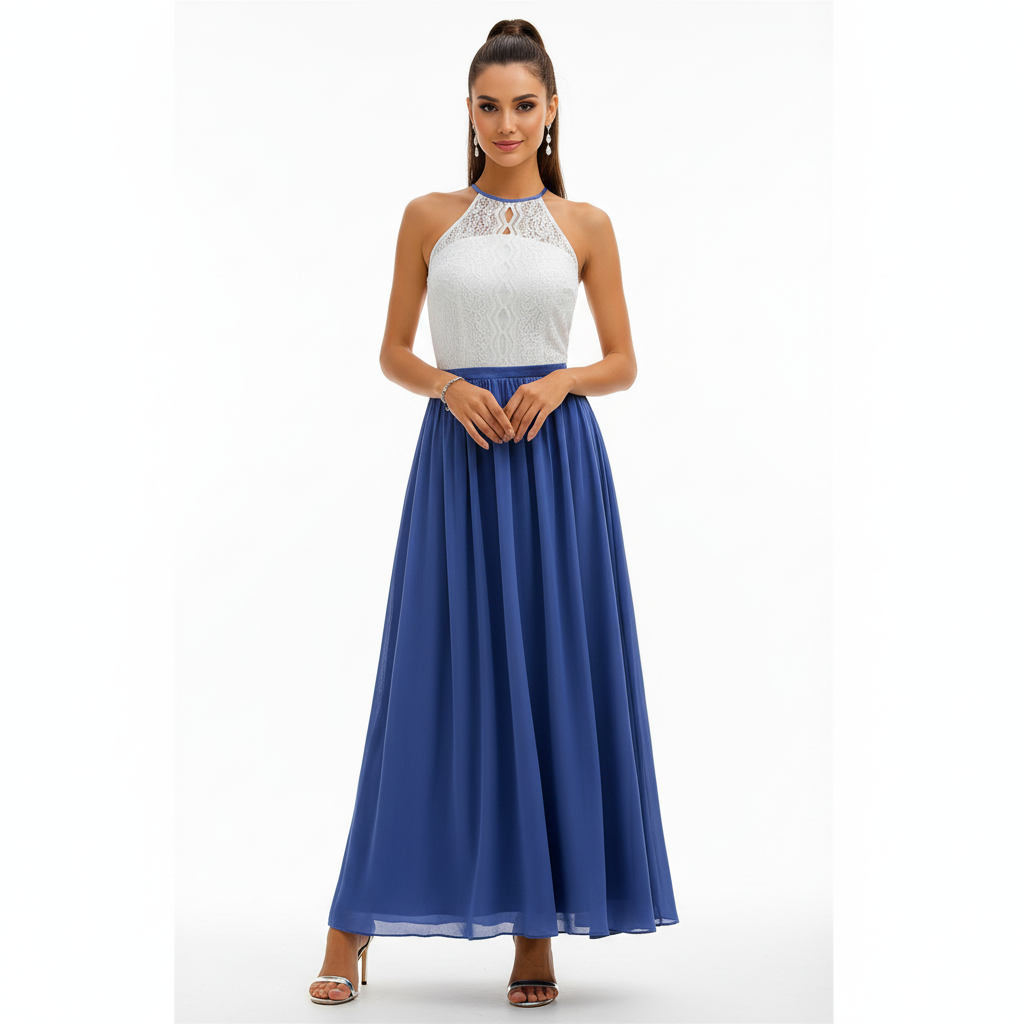 Maxiklänning med ärmlös spetsliv-Maxi Dress-Fjallbarn