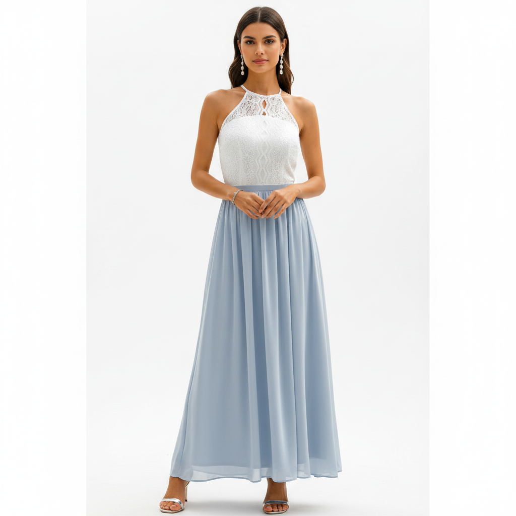 Maxiklänning med ärmlös spetsliv-Maxi Dress-Fjallbarn