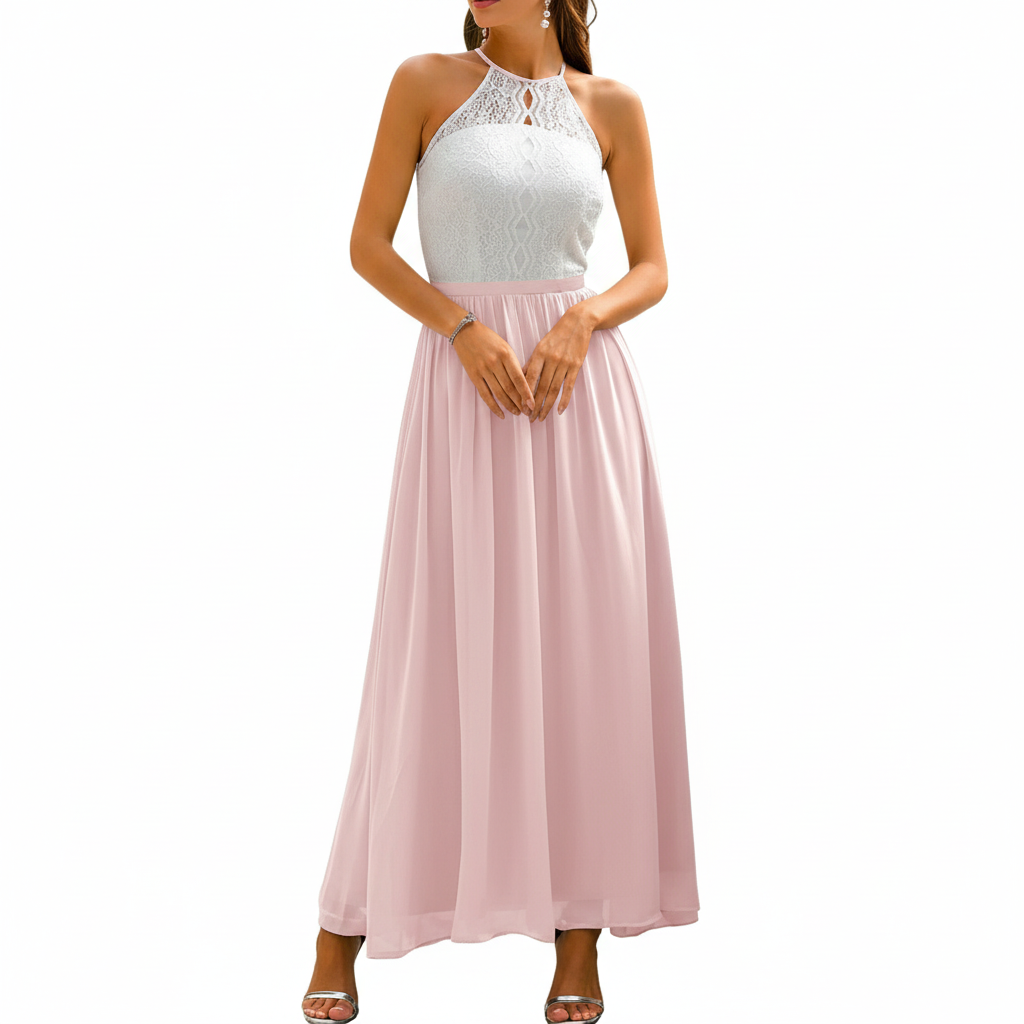 Maxiklänning med ärmlös spetsliv-Maxi Dress-Fjallbarn