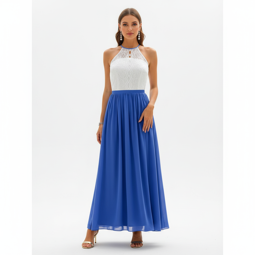 Maxiklänning med ärmlös spetsliv-Maxi Dress-Fjallbarn