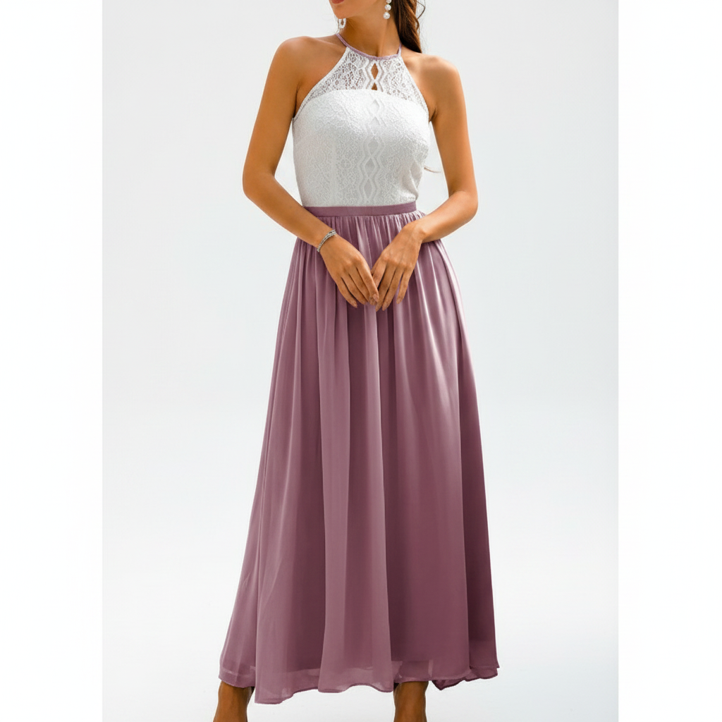 Maxiklänning med ärmlös spetsliv-Maxi Dress-Fjallbarn