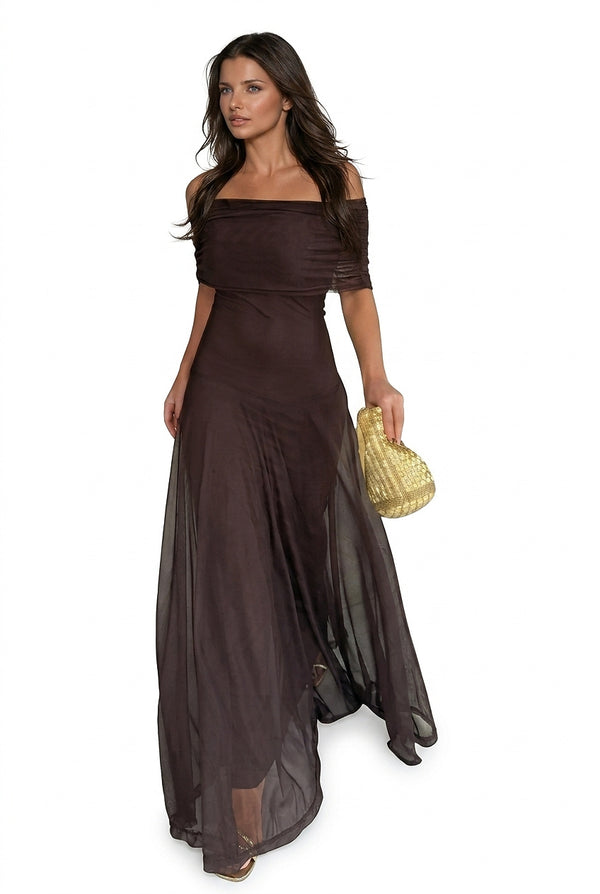 Maxiklänning med bara axlar och mesh-överdrag för dam-Maxi Dress-Fjallbarn