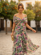 Maxiklänning med bara axlar och rynkad midja för dam-Maxi Dress-Fjallbarn