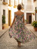 Maxiklänning med bara axlar och rynkad midja för dam-Maxi Dress-Fjallbarn