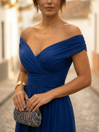 Maxiklänning med bara axlar och rynkad midja för dam-Maxi Dress-Fjallbarn