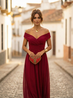 Maxiklänning med bara axlar och rynkad midja för dam-Maxi Dress-Fjallbarn