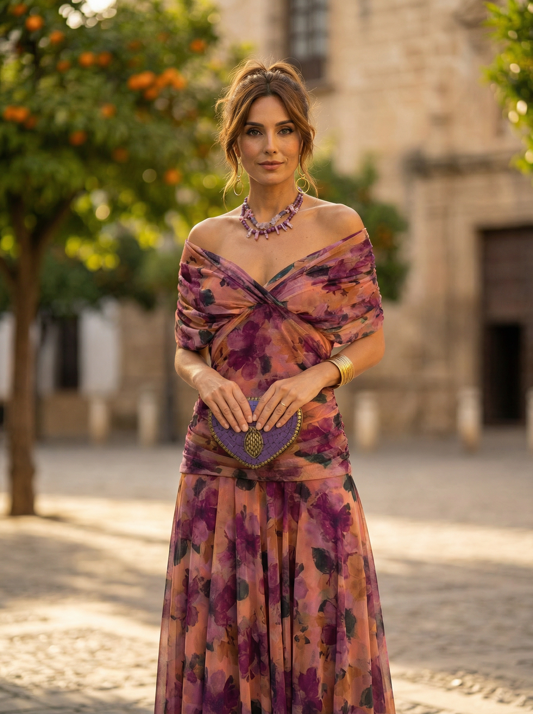 Maxiklänning med bara axlar och rynkad midja för dam-Maxi Dress-Fjallbarn